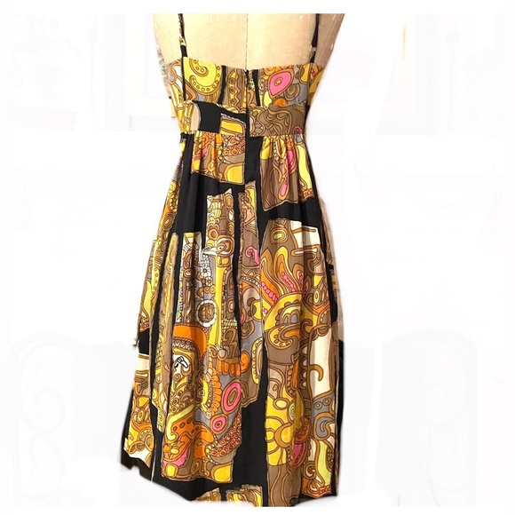 💎Vintage  Trina Turk Orange Yellow Sundress Sleeveless Spaghetti Strap - Picture 2 of 11